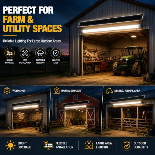 MMKT Solar Shed Light, 3FT Warm White Adjustable Solar LED Shop Lights with Dusk to Dawn Motion Sensor,IP65 Waterproof Lighting for Garage Barn Patio Parking 2 Pack by MMKT - Used condition - Image 5