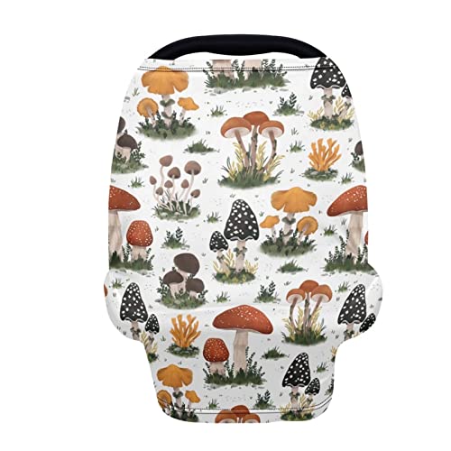 Image of ZFRXIGN Mushroom Car Seat Covers for Baby, Nursing Covers Soft Stretchy Scarf Infant Carseat Canopy for Stroller, High Chair, Shopping Cart Cute
