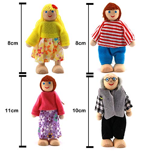 Lifreer Puppenhäuser 1 Packung Puppenhaus aus Holz Puppenhaus Möbelsets von 7 Personen Puppenhauszubehör für Puppenhaus Kinder Kinderspielzeug, Haus Familienmöbel Miniatur – Bild 3