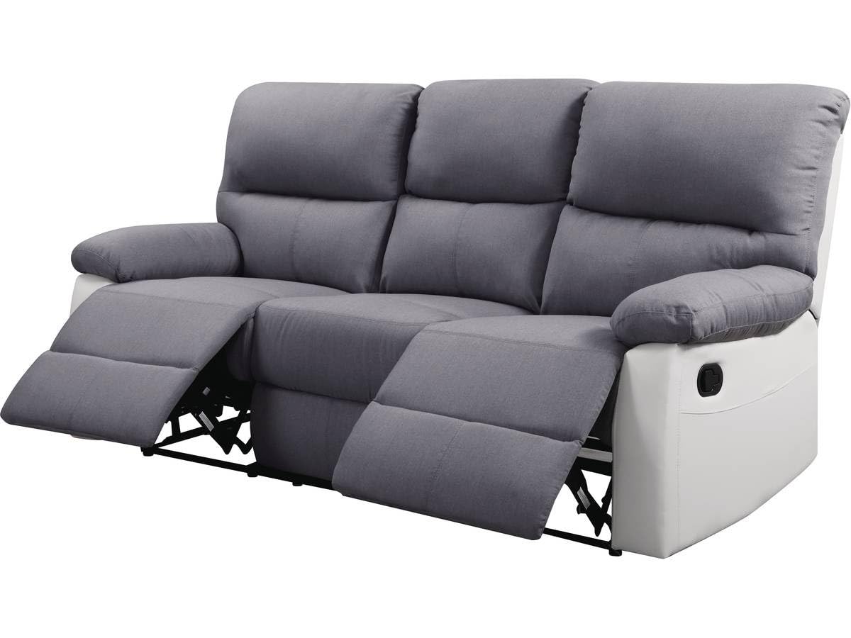 Habitat et Jardin - Canapé Relax en Simili et Tissu Lincoln 3 Places Blanc et Gris Clair - Fauteuil Relax Design Moderne - Canapé Inclinable Résistant et Confortable