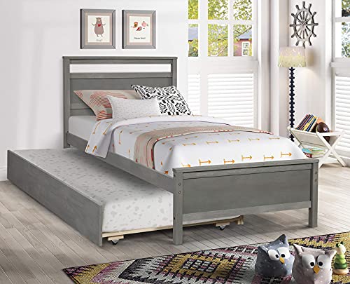 Hanway Trundle Bed Frame/American Country Style daybed and roll Out Twin Size Trundle accommodate/Made by Exquisite Pine Wood Craftsmanship and Weathered Wood Texture Finish