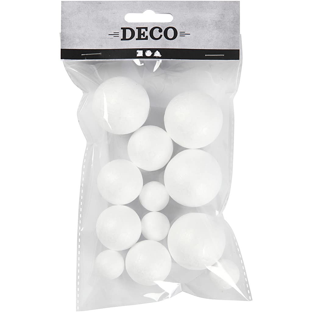 Polystyrene Balls, D: 20+30+40 mm, white, 12pcs