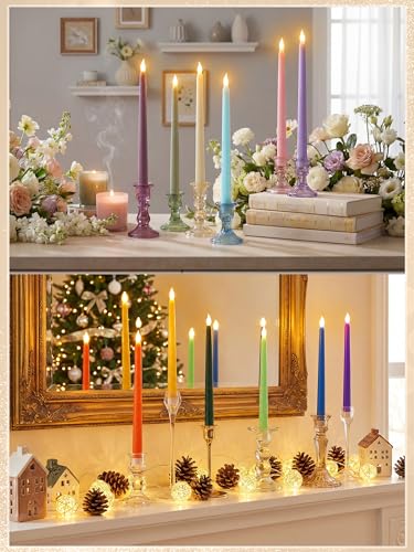 Image of Treela 24 Pcs Flameless Taper Candles Battery Operated ulkB Fake Candles Light LED Candle Sticks Flickering Tapered for Wedding Anniversary Holiday Decoration(Basic,11 Inch,Pastel)