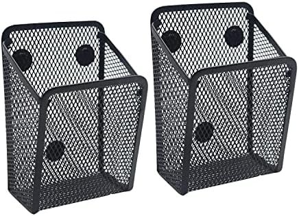 Spring.Rd 2 Pack Magnetic Pencil Holder, Mesh Pen Holder Magnetic Hanging Storage Black Wire Basket for Refrigerator, Desk Whiteboard, Locker Accessories, Office Supply Organizer (Black)