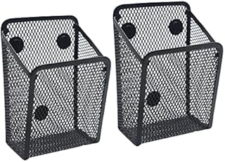 Spring.Rd 2 Pack Magnetic Pencil Holder, Mesh Pen Holder Magnetic Hanging Storage Black Wire Basket for Refrigerator, Desk Whiteboard, Locker Accessories, Office Supply Organizer (Black)