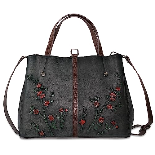 Image of Genuine Leather Satchel for Women Top Handle Bags Handmade Purse Vintage Embossed Leather Crossbody Handbags Hobo Bag