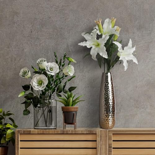 Image of Hosley 16.5 Inch High Hammered Nickel Plated Decorative Flower Vase /Metal Flower Vase for Home Decoration, Elegant Centerpiece for Floral Arrangements and Statement Home Decor Silver, Pack of 1