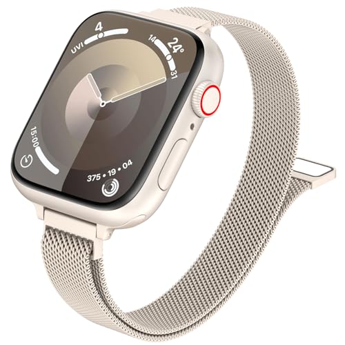 MARGE PLUS Slim Milanese Loop Compatible with Apple Watch Band for women 46mm 45mm 44mm, Stainless...