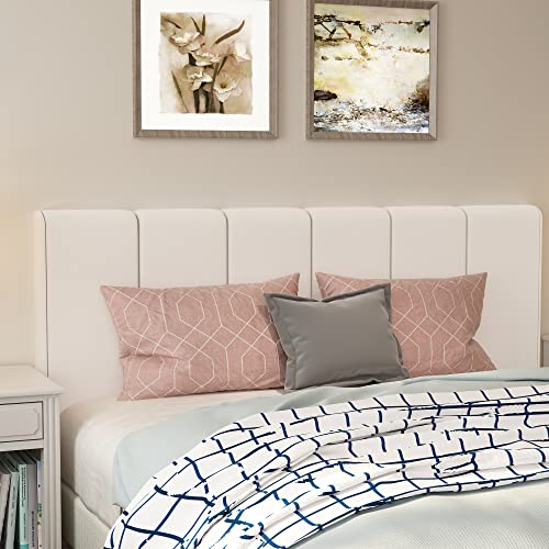 Foldable Faux Leather Upholstered Headboard for Queen/Full Beds - White