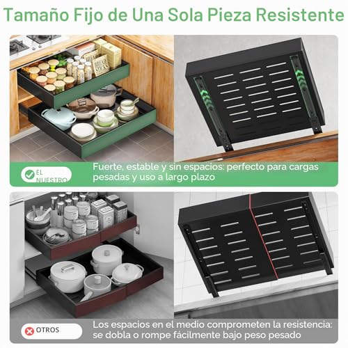 Miniatura 4 de Sayzh Cajones Extraíbles Para Cocina - Organizador Cocina Con Bandeja Extraíble Armario - Montaje Con Cinta Nano-Adhesiva Para Cocina, Dormitorio Y Baño 25x43x9 Cm, Negro