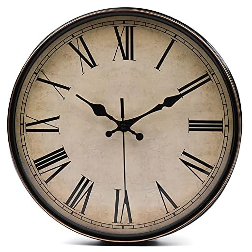 Yesland 11'' Wall Clock - Silent Non Ticking - Quality Quartz Retro Design with Roman Numerals, Easy to Read for Home Office School Clock (Brown)