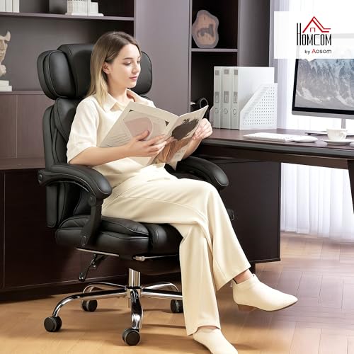 Sedia da Ufficio Ergonomica con Poggiapiedi e Supporto Lombare, in Pelle PU, Poltrona Direzionale Reclinabile 135° con Schienale Alto, Altezza e Poggiatesta Regolabile, Rotelle Girevole, Nero - Sedia gaming - Immagine 1