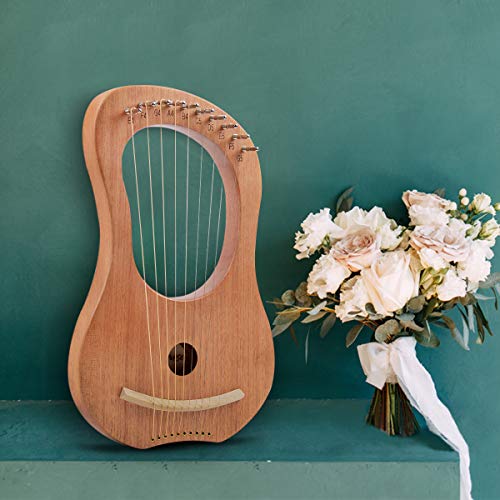 Horse Lyre Harp,10 Metal String Bone Saddle Lye Harp Mahogany String Instrument with Tuning Wrench Extra one Set String Piezo Pickup and Black Gig Bag - Thumbnail 5