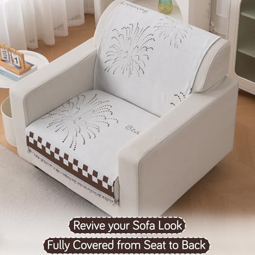 Image of HOKIPO Serene Abode Sofa Cover 1 Seater, 180x60 cm, Brown Dot Burst