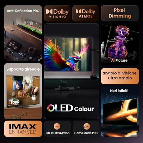 Hisense Smart TV OLED 55" 4K 55A8DQ, Smart TV VIDAA con 1000+APP, Dolby Vision IQ, HDR 10+ Adaptive, 120Hz Game Mode PRO, Audio Dolby Atmos - Immagine 2