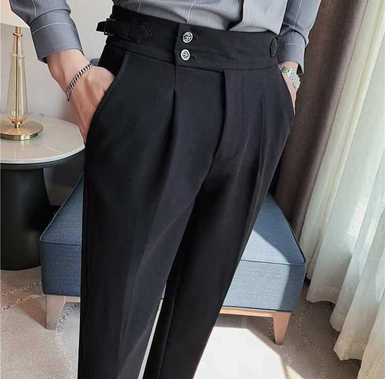 Men's Business Suit Pants Classic Fit Gurkha Casual Trousers Pleat Front Work Office Dress Pants4