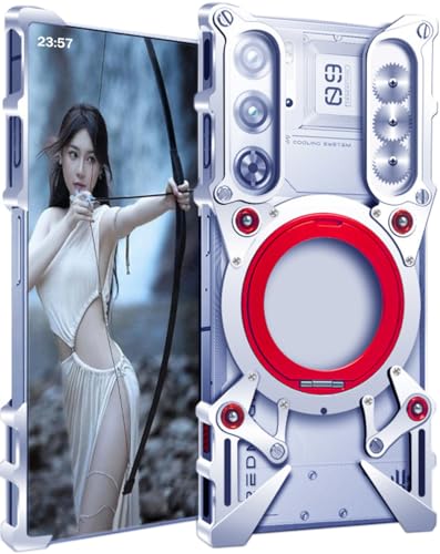 Coque en Métal pour Nubia Redmagic 9S Pro, Étui Armure avec Refroidissement Passif Cadre Argent