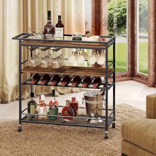 Barcartforhome3tierservingcartwithwheelsandhandle327barcartwithwineracksandglassholdersbeveragecartrollingwinecartforkitchenrusticbrownrchr11701  Urban Country Home Decor Bar cart for home 3 tier serving cart with wheels and handle 327 bar cart with wine racks and glass holders beverage cart rolling wine cart for kitchen rustic brown rchr11701  urban country home decor