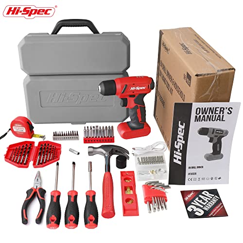 Hi-Spec 57pc Red 8V Electric Drill Set & Household Kit – DIY Hand Tools, Cordless Power Screwdriver, Essential Set with Drill Bits for Home Repairs, Maintenance & Projects - Image 7
