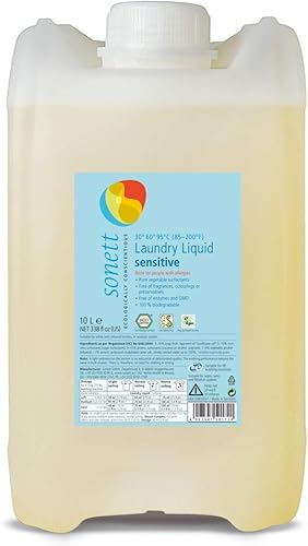Sonett Organic Detergente líquido para lavandería sensible (2,6 gal10 L) para personas con alergias sin OMG, certificado orgánico cultivado