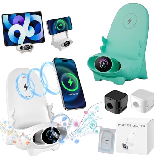 Mini Chair Wireless Fast Charger Multifunctional Phone Holder, Yamajifactory Phone Holder Charger, Portable Mini Chair Wireless Charger with Speaker Function for All Phones (Blue)