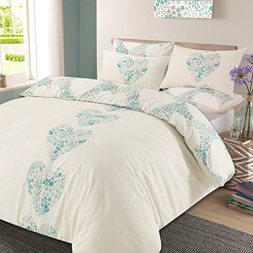 Dreamscene Duvet Cover with Pillow Case Reversible Lizzie Hearts Bedding Set Duck Egg Blue - Double