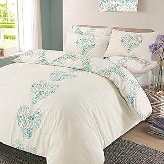 Dreamscene Duvet Cover with Pillow Case Reversible Lizzie Hearts Bedding Set Duck Egg Blue - Double
