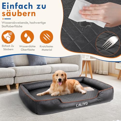 CALIYO Orthopädisches Hundebett Grosse Hunde – Hundekissen aus Kunstleder, Wasserdicht & Waschbar, Memory Foam Hundesofa mit 4 Rändern, Hundematte 127×97×18CM, Schwarz