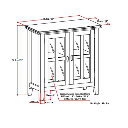 Simpli Home Artisan Solid Wood 30 Inch Wide Contemporary Low Storage Cabinet In Distressed Grey, With 2 Tempered Glass Doors, 2 Adjustable Shelves #TOP2