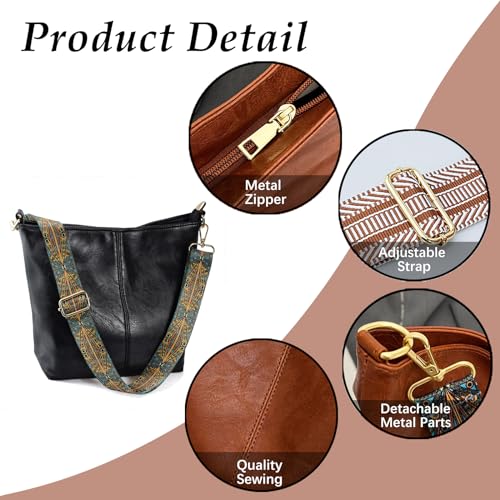Image of Hobo Bags Vegan Leather Crossbody Bag Guitar Strap Shoulder Purses with Zipper Handbags for Women