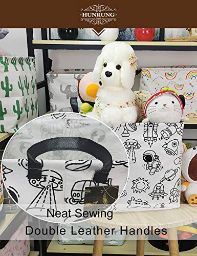 Hunrung Square Storage Bins Nursery Hamper Canvas Laundry Basket Foldable With Waterproof Nursery Boxes For Shelves/Gift Baskets/Toy Organizer/Office, Bedroom (Square-Space Exploration) #TOP3