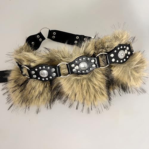 90s Western Type Waistband Punk Studded Faux Leather Furry Belt for Women Lady Adjustable Stylish Waist Accessory4