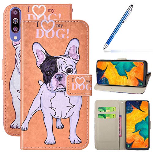 Robinsoni Case Compatible with Samsung Galaxy M30 Cover PU Leather Case Folio Flip Wallet Cover with Kickstand Hand Strap Card Slots Cartoon Magnetic Notebook Cover Wallet Case for Galaxy M30,Bulldog