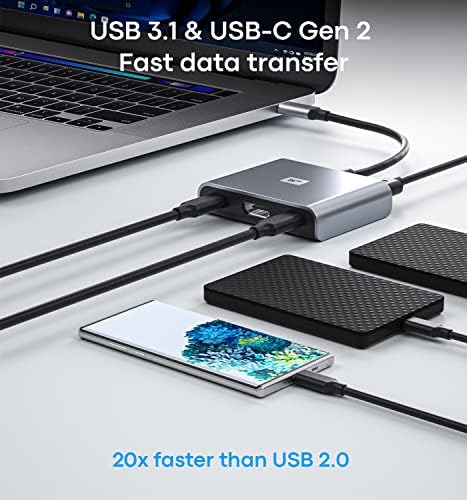 TECHTOBOX USB-C Hub with 8K HDMI Port,2 USB-C Gen2 and USB 3.1 10Gbps Data Port,100W PD,5-in-1 USB Type C Hub Multiport Adapter for MacBook Pro/Air,iPad,Surface Pro,Chromebook and More