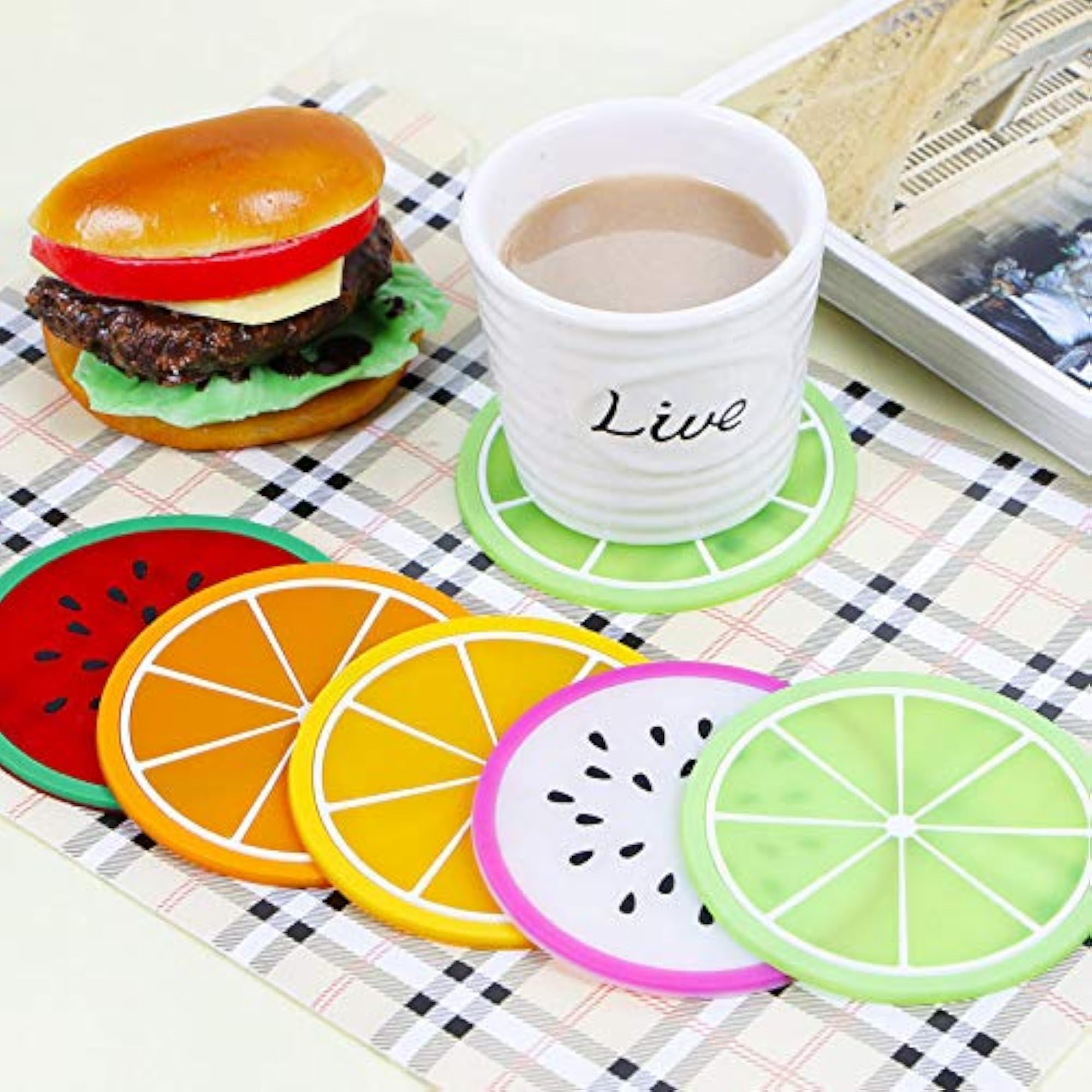 Anti Slip Silicone Fruit Coaster Set, 6 Pcs