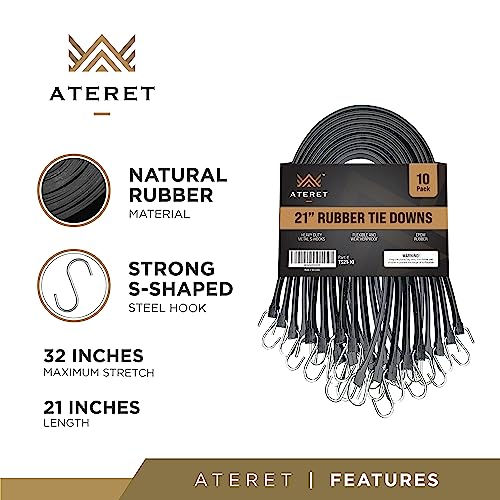 25 Packs Rubber Bungee Cords W/Hooks I 21 Inch, 32" Max Stretch I Heavy-Duty Black Tie Down Straps For Outdoor, Tarp Covers, Canvas Canopies, Motorcycle, And Cargo #TOP1