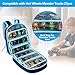 LoDrid Toy Cars Storage Compatible with Hot Wheels Monster Trucks up to 27pcs, Travel Truck Carrying Case for 1:64 Scale Toy Cars with 6 Clear Pockets and Front Pocket, Blue (Bag only)