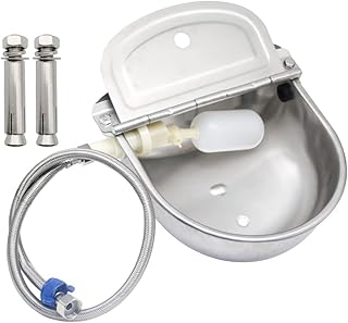 Stainless Steel Automatic Livestock Waterer Dog Waterer Bowl Upgraded Bottom Drain Hole With Water Hose (3/4'') and Float Valve and Two Expansion Screws, for Cattle Horse Goat Sheep Animals Pet