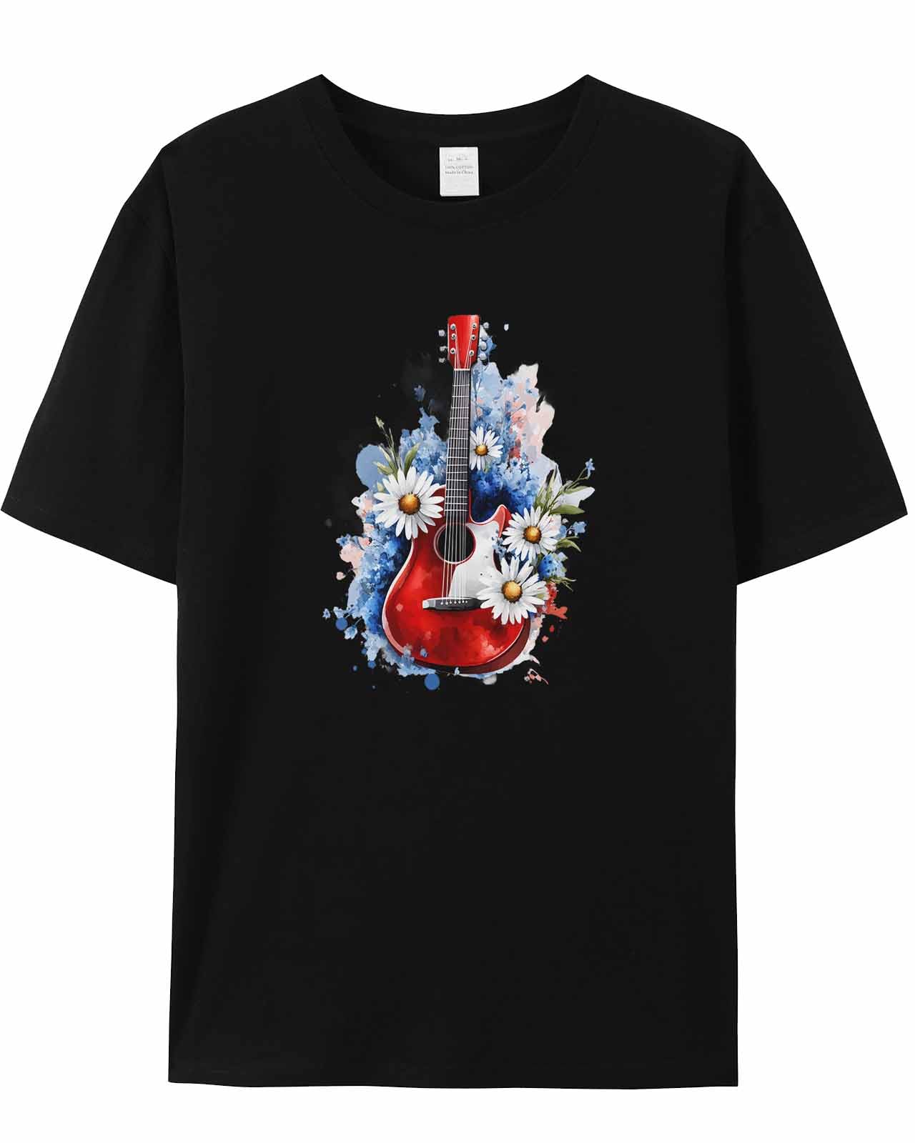 Graphic Mens T-Shirt Navy Cat with Coffee Printed Cotton Top Short Sleeve Basic Casual Tee