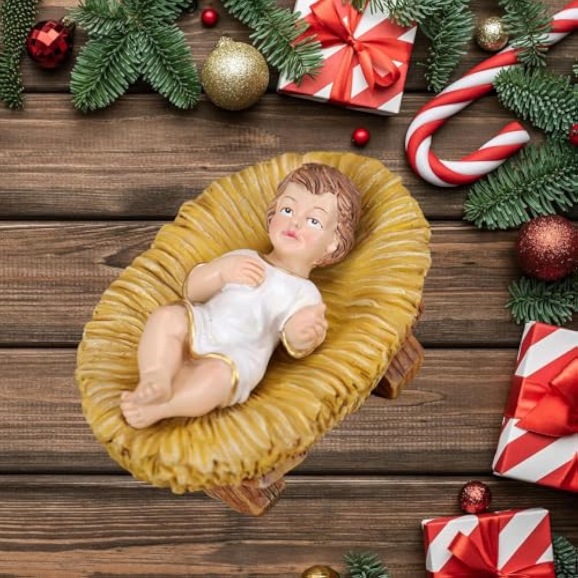 Jesus in Manger Statue Gift Resin Figurine for Home Decor