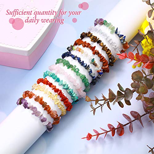 Hicarer 15 Pieces Crystal Bracelets Set Natural Gemstone Stretch Bracelets Spiritual Healing Crystals Summer Beach Jewelry Irregular Chips Bracelet for Women Gifts3