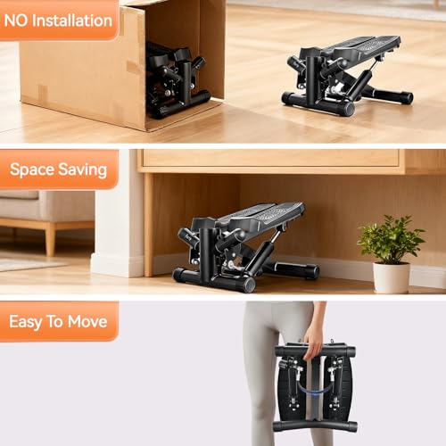 Image of Steppers for Exercise at Home, Mini Stepper with Resistance Bands for Full Body Workout, Portable Stair Stepper for Home, Smooth and Quiet, Stepper Machine with LCD Monitor