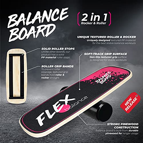 Flex-FIT-Balance-Board-2-In-1-Wooden-Balance-Board-Trainer-with-Roller-and-Rocker-Home-Training-Board-Balancing-for-Surf-Ski-Snowboard-and-Skateboarding