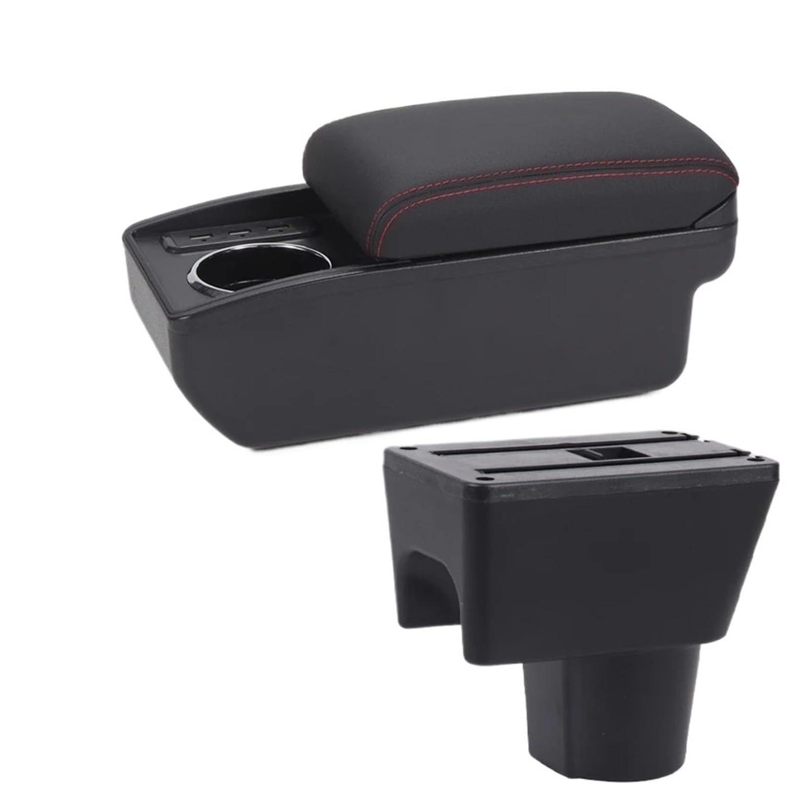 ECBUGAT For Duster 2012-2018 Car Armrest Dedicated Retrofit Interior Storage Box Accessories Car Armrest Box(B1 Black red 6USB)