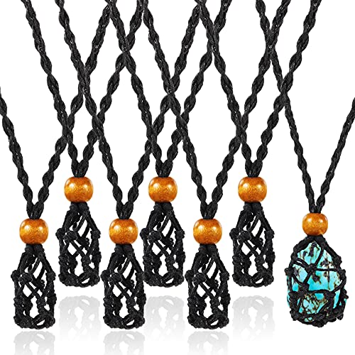 6 Pieces Necklace Cord Empty Stone Holder Empty Necklace Holder Quartz Crystal Raw Stone Necklace Cord Replacement Necklace Rope with Adjustable Length for DIY Jewelry Making (Black)