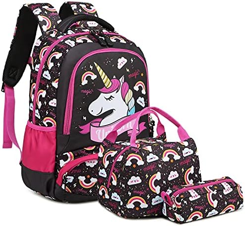 Meisohua Girls Backpack Unicorn Backpack for Girls Elementary School Backpack for Kids Water Resistant School Bag with Lunch Tote Bag Pencil Purse Bag 3 in 1 Sets Bookbags