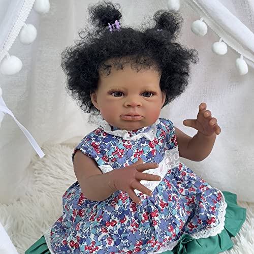 Image of Angelbaby Lifelike African American Reborn Baby Doll Black Girl 20 Inch Newborn Realistic Silicone Baby Soft Body Brown Skin Bebes Super Cute Child Doll for Girls Gifts
