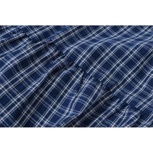Women Spliced Plaid Skirt Vintage Loose Elastic Waist A Line Folds Fashion Long Skirts4