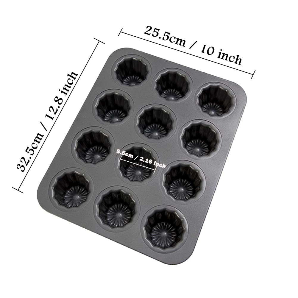 CANDeal 12 cavités en acier au carbone Canele moules Mini moules à gâteaux, Canneles moule Muffin Tin Mini Bordelais cannelé moule à Cupcake forme