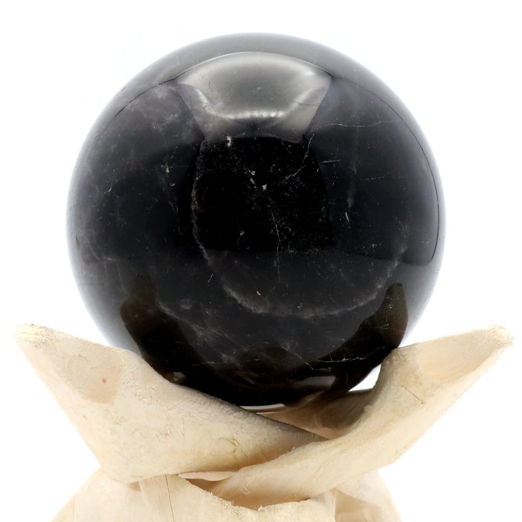 Amazon.co.jp: モリオン 黒水晶 丸玉 木製台座付き 直径 69.4mm 山東省